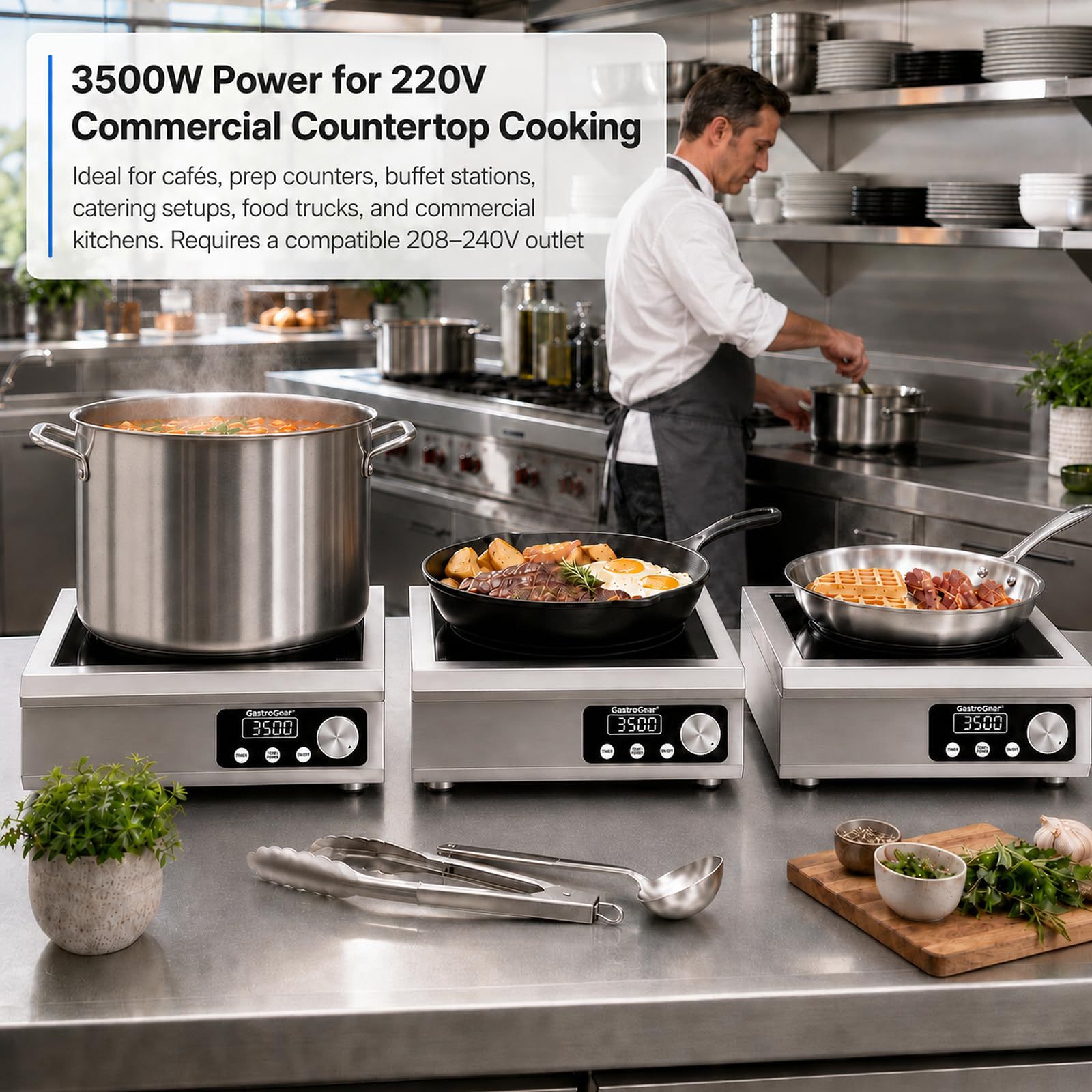 3500W 120V 9.06 Inch Large Coil Commercial Induction Cooktop With 18H Timer