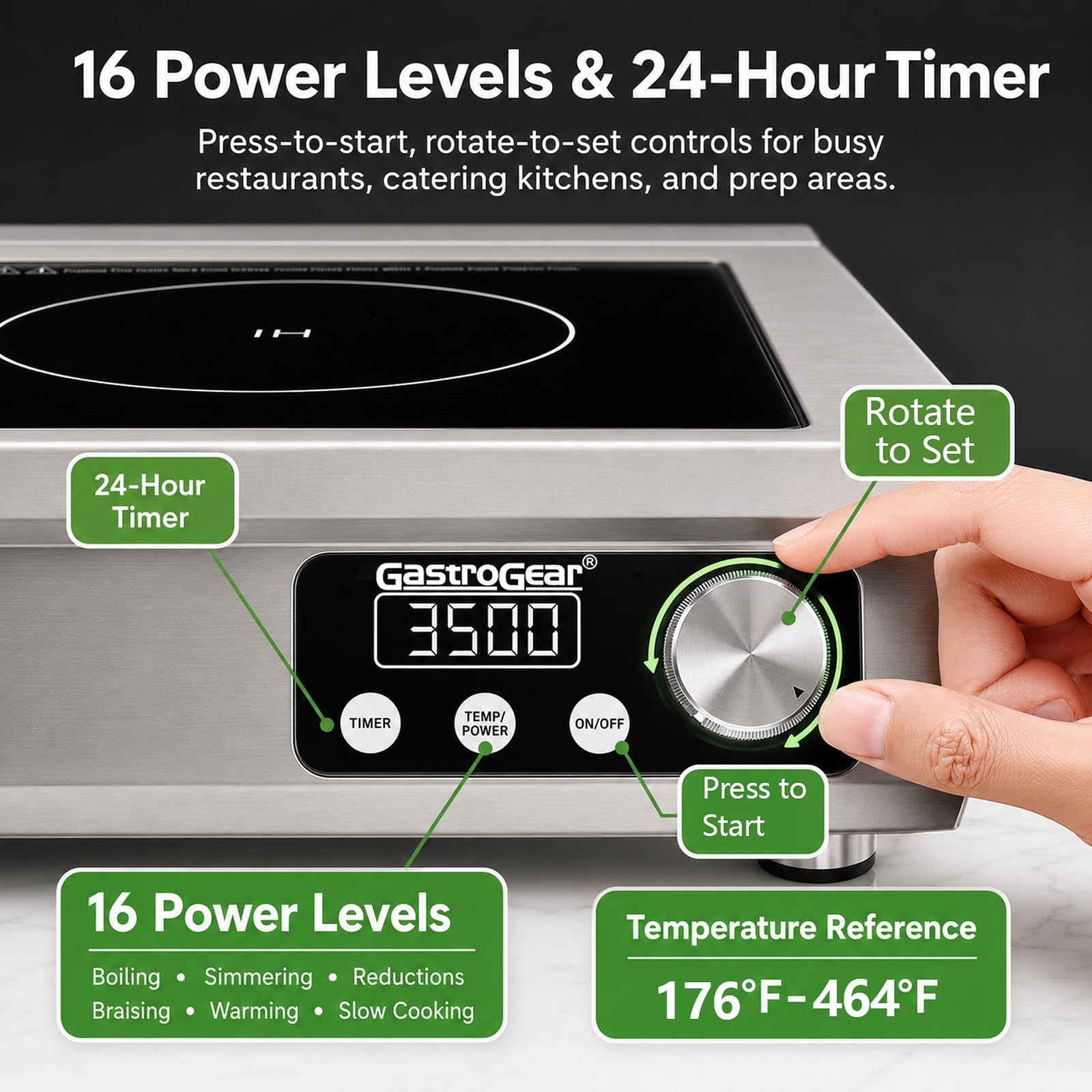3500W 120V 9.06 Inch Large Coil Commercial Induction Cooktop With 18H Timer