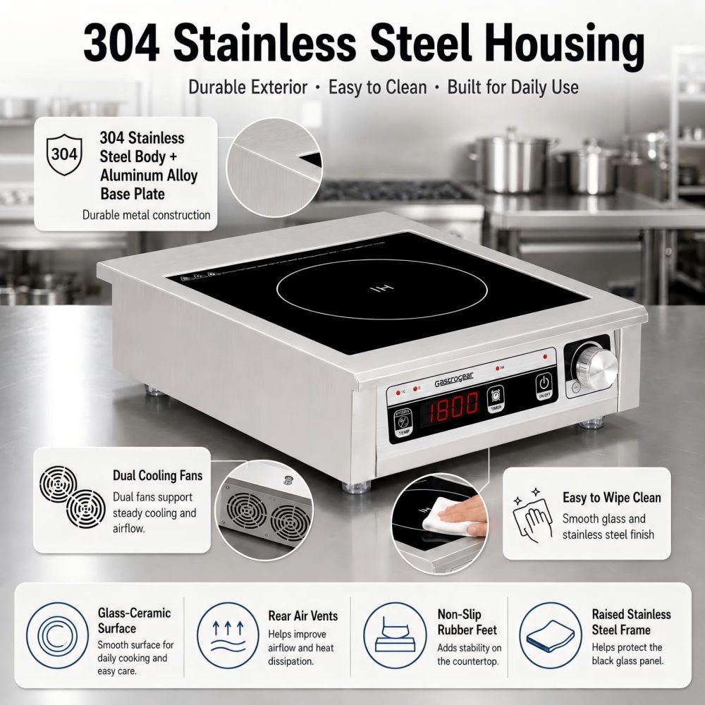 GastroGear 1800W Commercial Induction Cooktop  With Button&Knob Control
