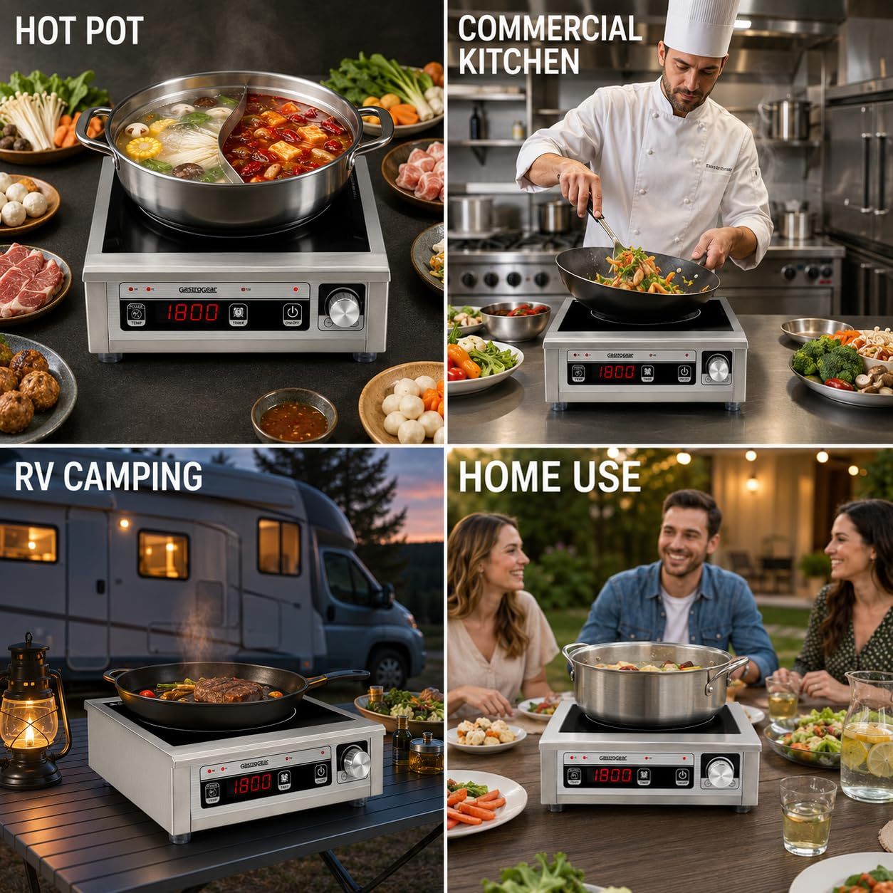 GastroGear 1800W Commercial Induction Cooktop  With Button&Knob Control