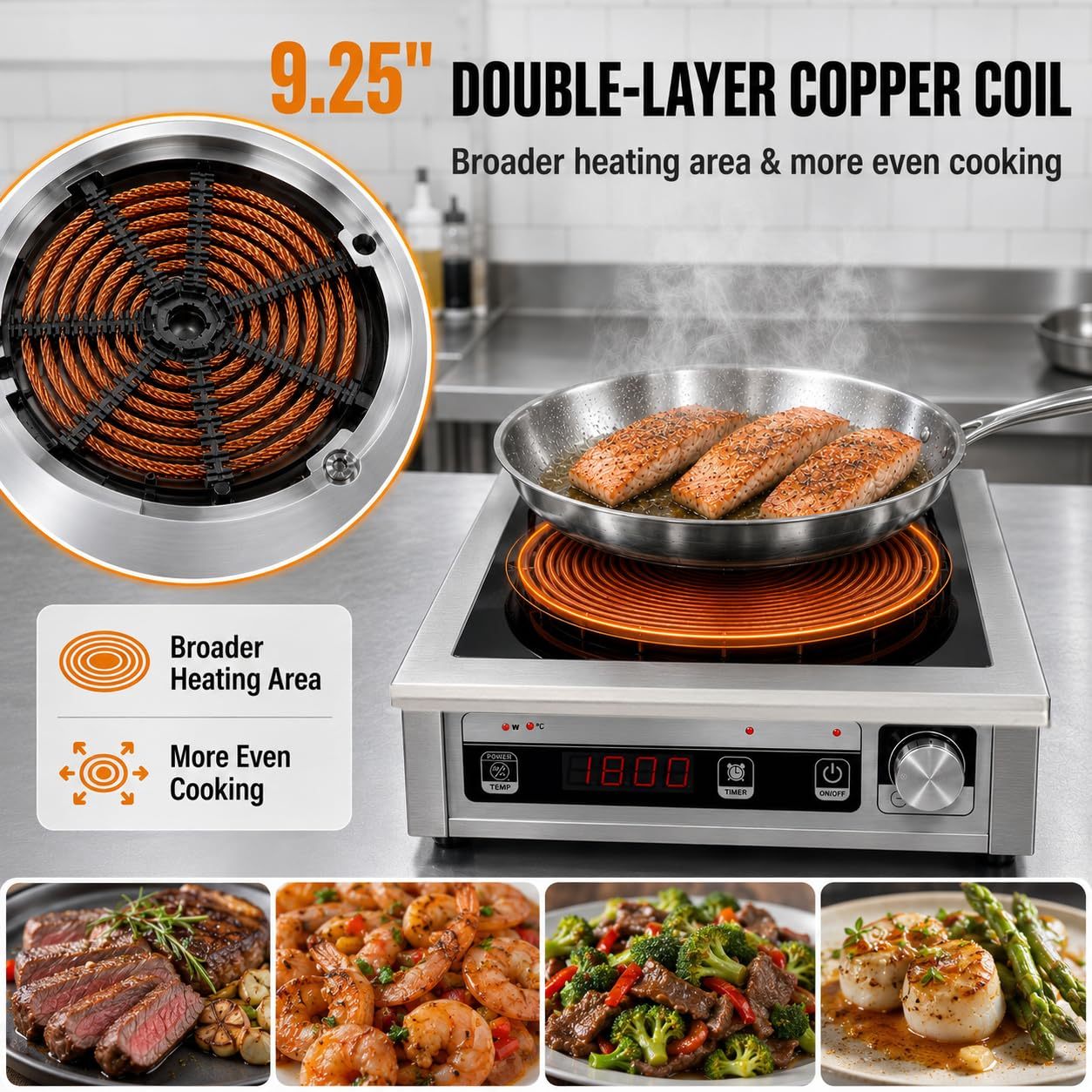 GastroGear 1800W Commercial Induction Cooktop  With Button&Knob Control