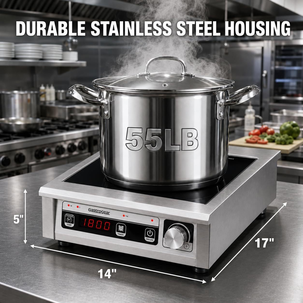 GastroGear 1800W Commercial Induction Cooktop  With Button&Knob Control