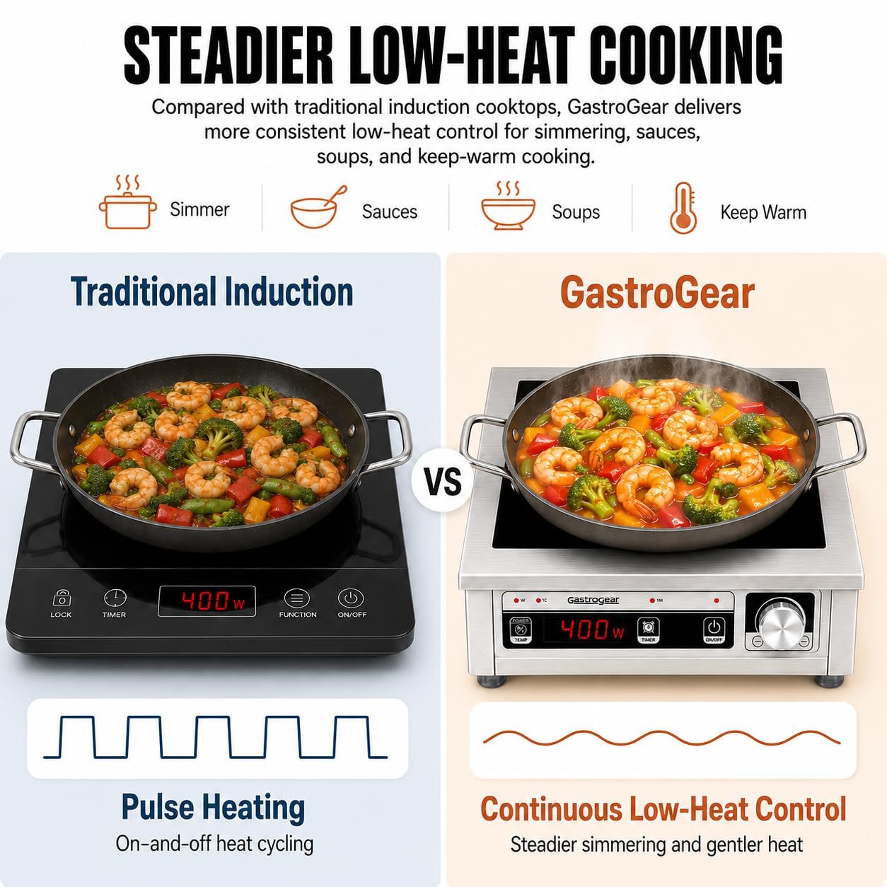 GastroGear 1800W Commercial Induction Cooktop  With Button&Knob Control