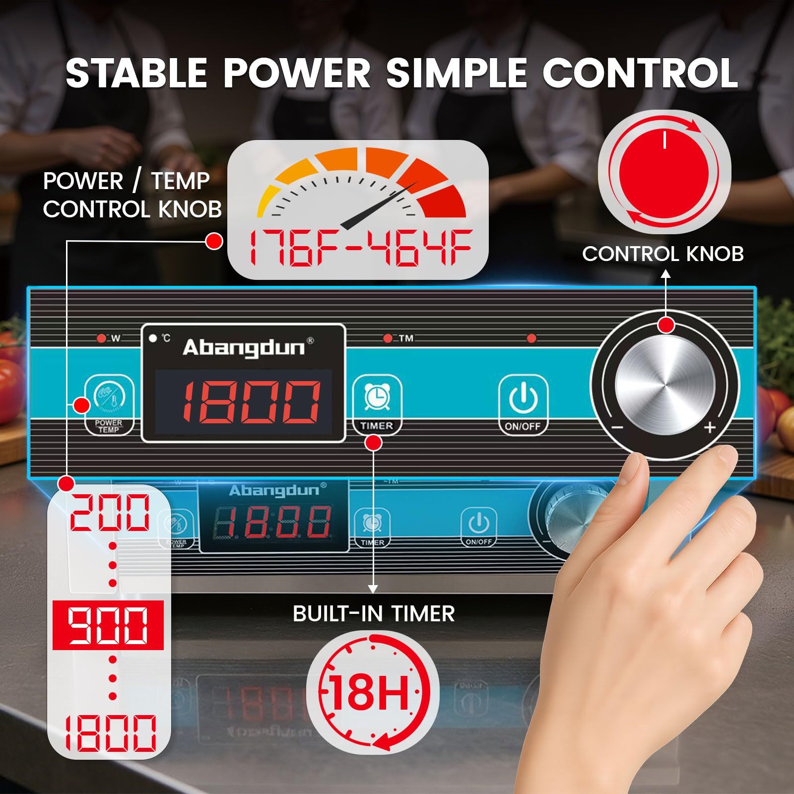 1800W Commercial Induction Cooktop  With Button&Knob Control