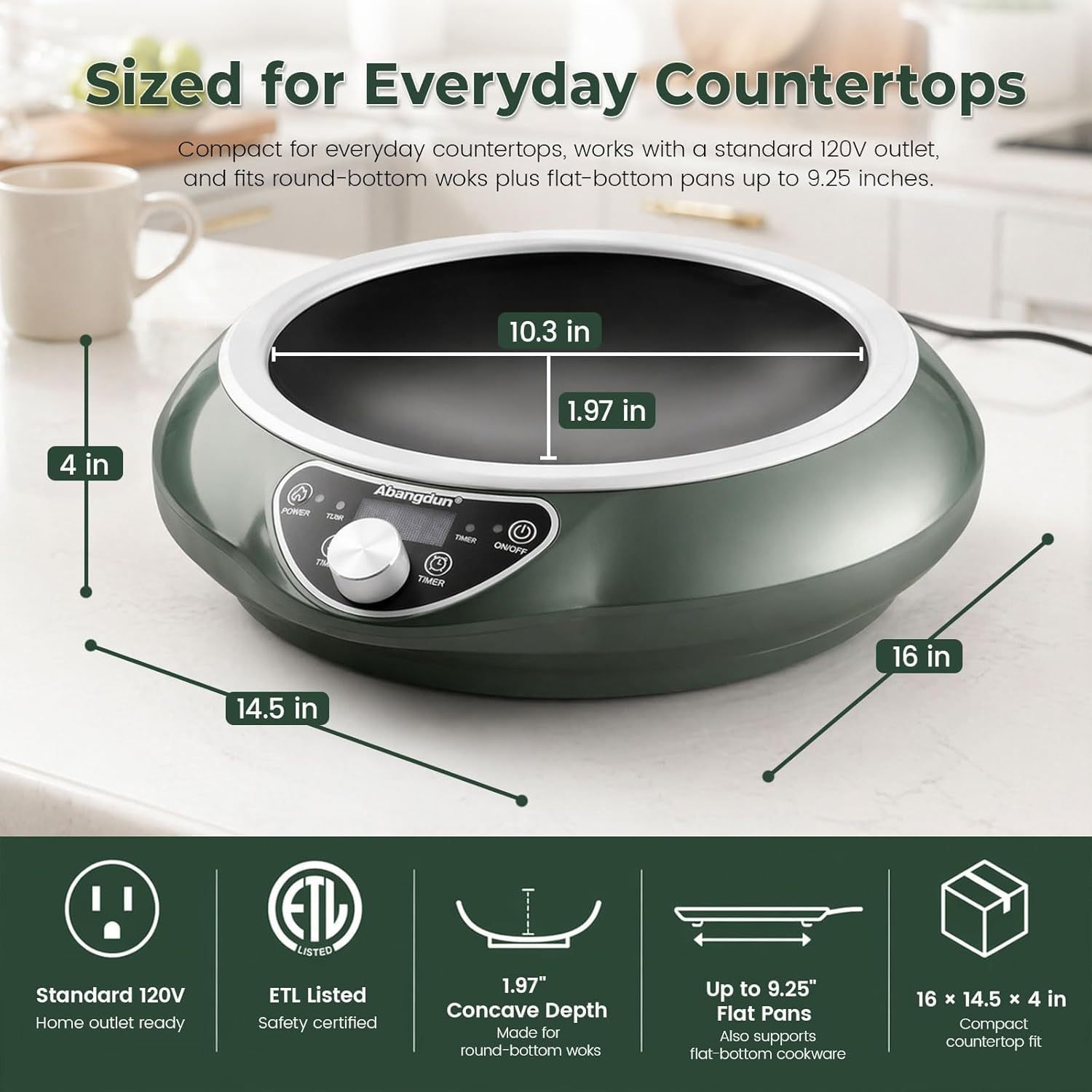 1700W Induction Wok Burner with Concave Heating Surface
