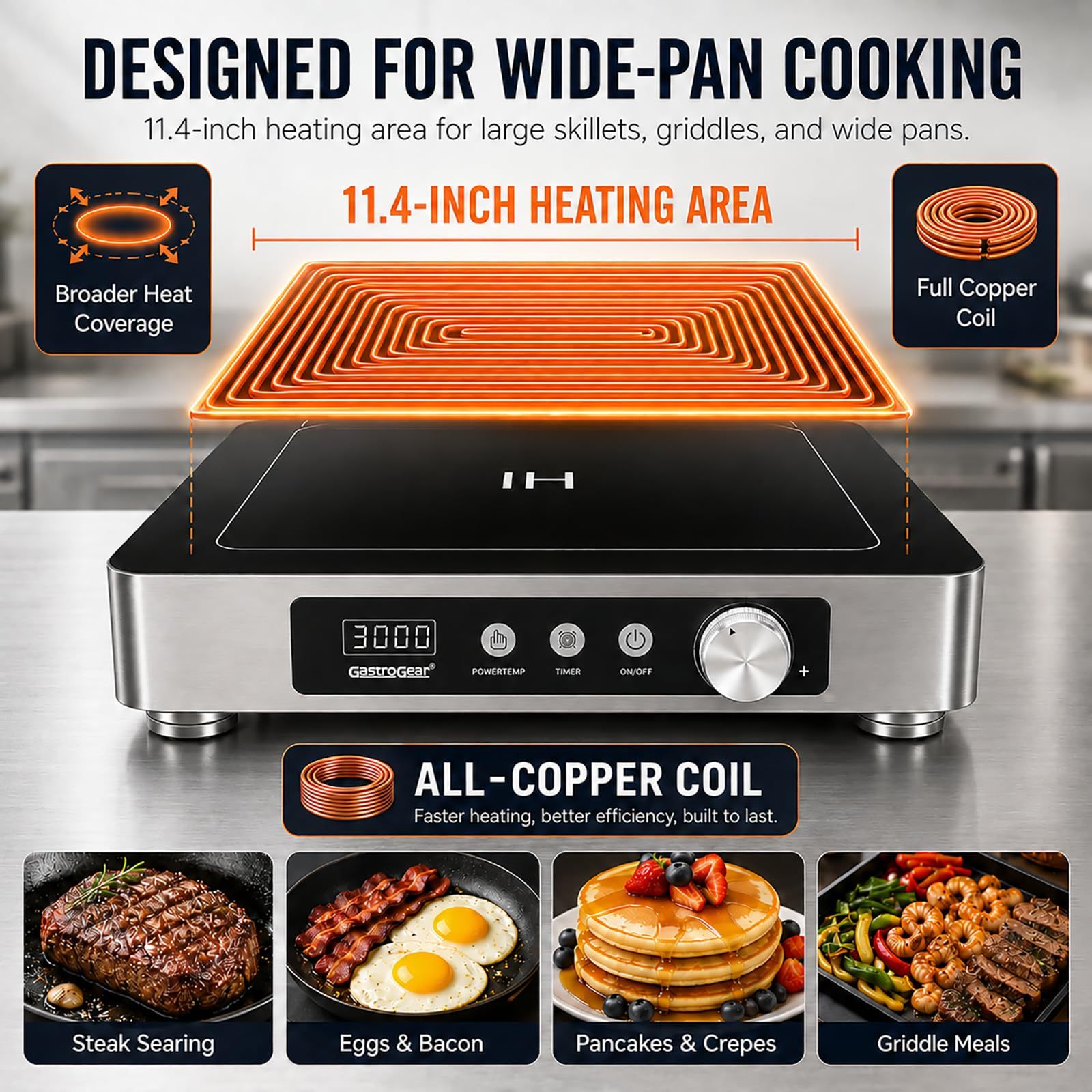 GastroGear 1800W  Large Heating Area Induction Cooktop with Touch&Knob Control