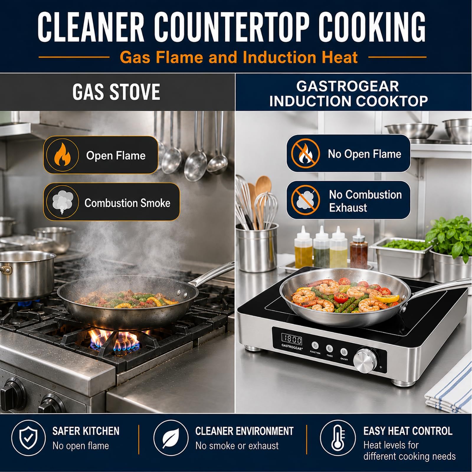 GastroGear 1800W  Large Heating Area Induction Cooktop with Touch&Knob Control