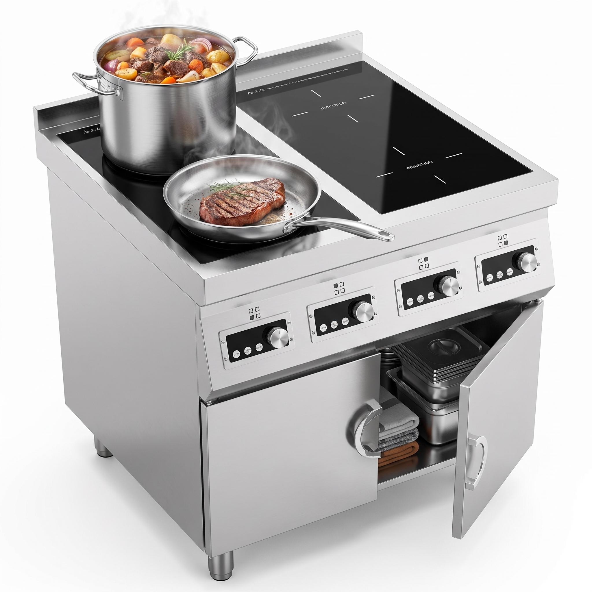 3500W 3-Phase 4-Burner Free Standing Induction Cooktop With Touch&Knob Control | OEM/ODM Customizable