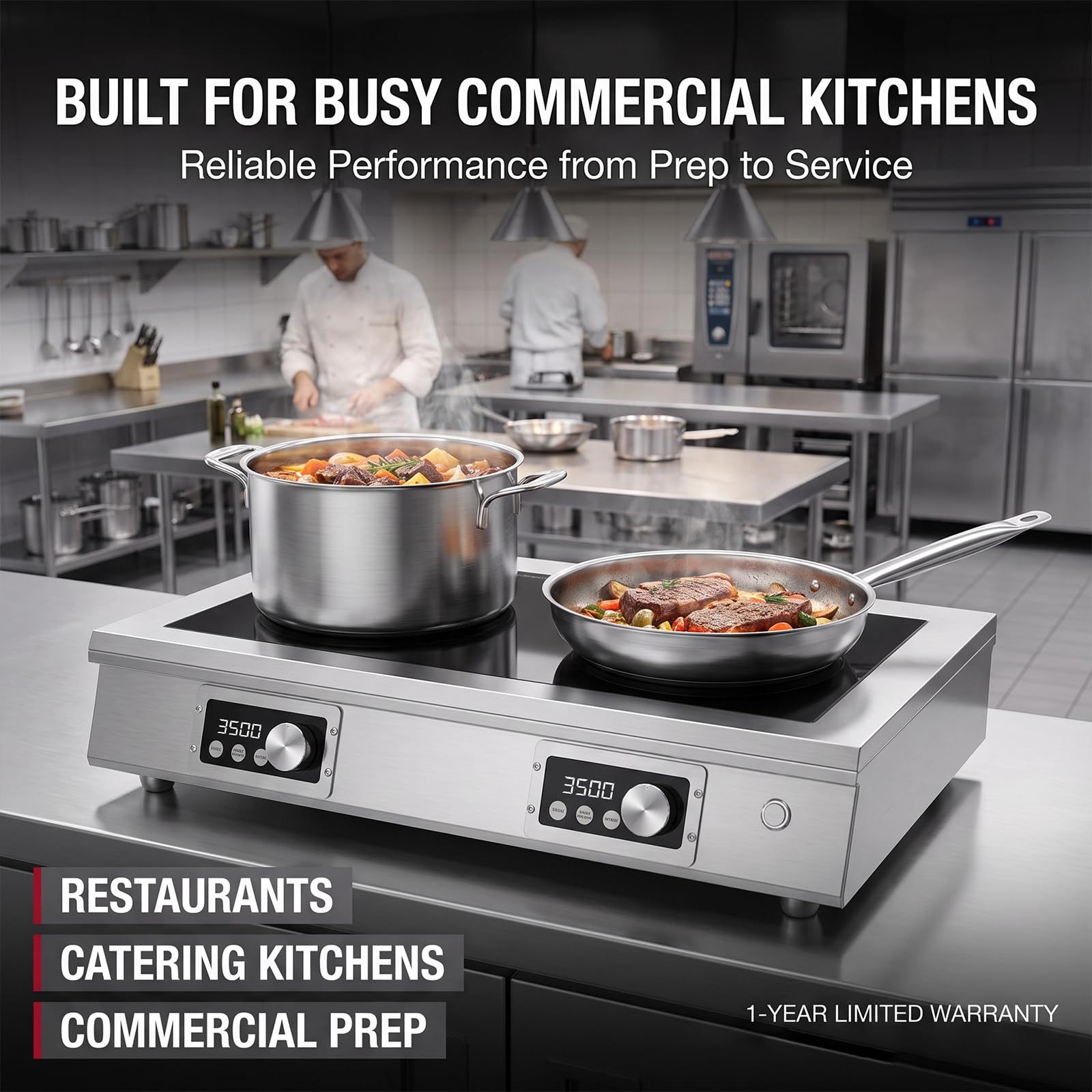 3500W 3-Phase 2-Burner Countertop Induction Cooker With Touch&Knob Control | Horizontal