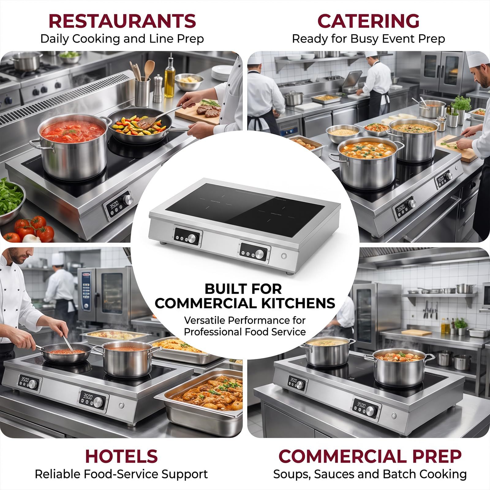 3500W 3-Phase 2-Burner Countertop Induction Cooker With Touch&Knob Control | Horizontal
