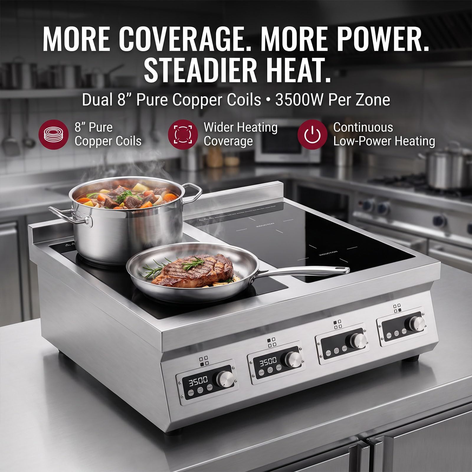 3500W 3-Phase 4-Burner Countertop Induction Cooker With Touch&Knob Control