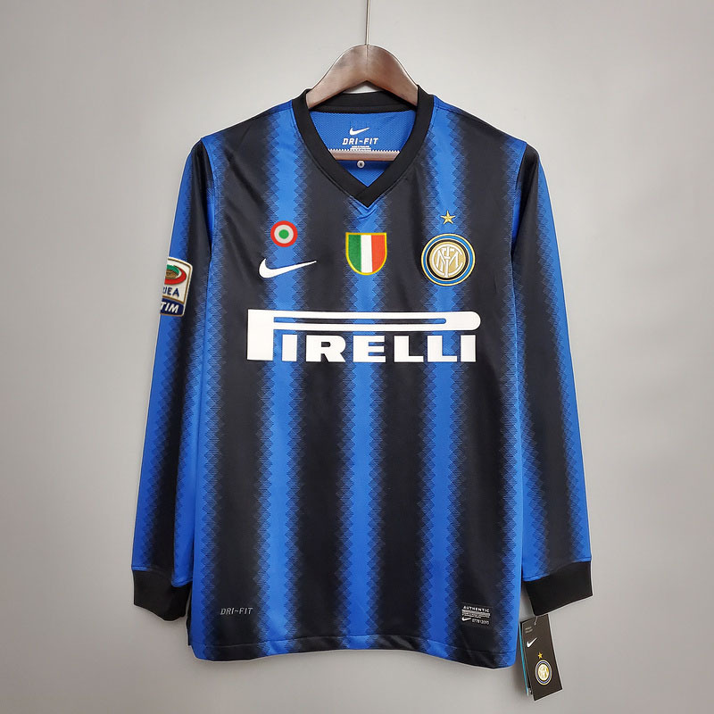 Retro long-sleeved 2010-11 Inter Milan home  SNSIJDER J.ZANETTI MILITO ETO'O  Football jersey retro