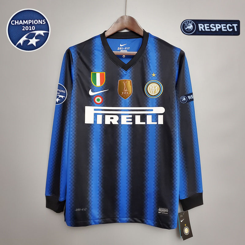 Retro long-sleeved 2010-11 Inter Milan home  SNSIJDER J.ZANETTI MILITO ETO'O  Football jersey retro