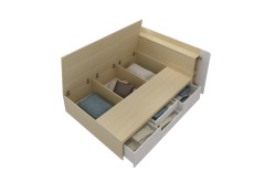 Lit double en bois avec rangement