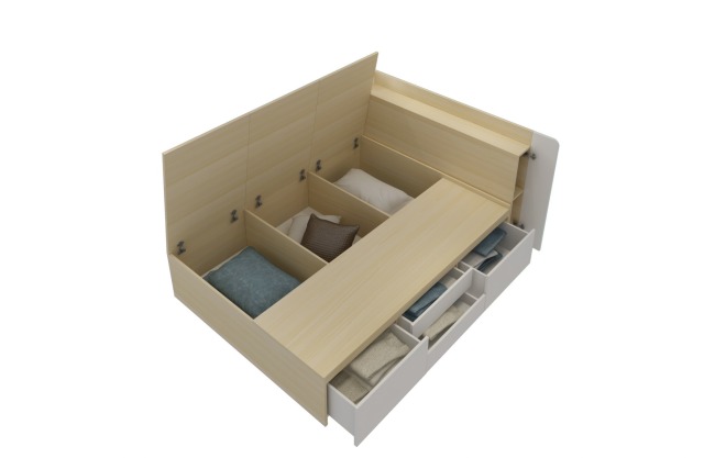 Lit double en bois avec rangement