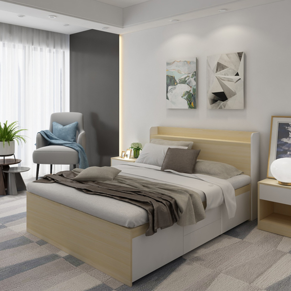 工厂价木制双人床，带储物空间，中国制造