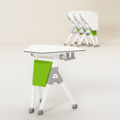 一键翻转梯形折叠桌，带脚轮，适用于商务办公室