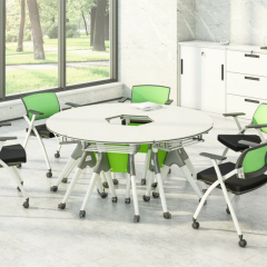 一键翻转梯形折叠桌，带脚轮，适用于商务办公室