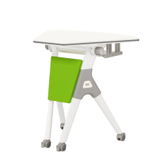 一键翻转梯形折叠桌，带脚轮，适用于商务办公室