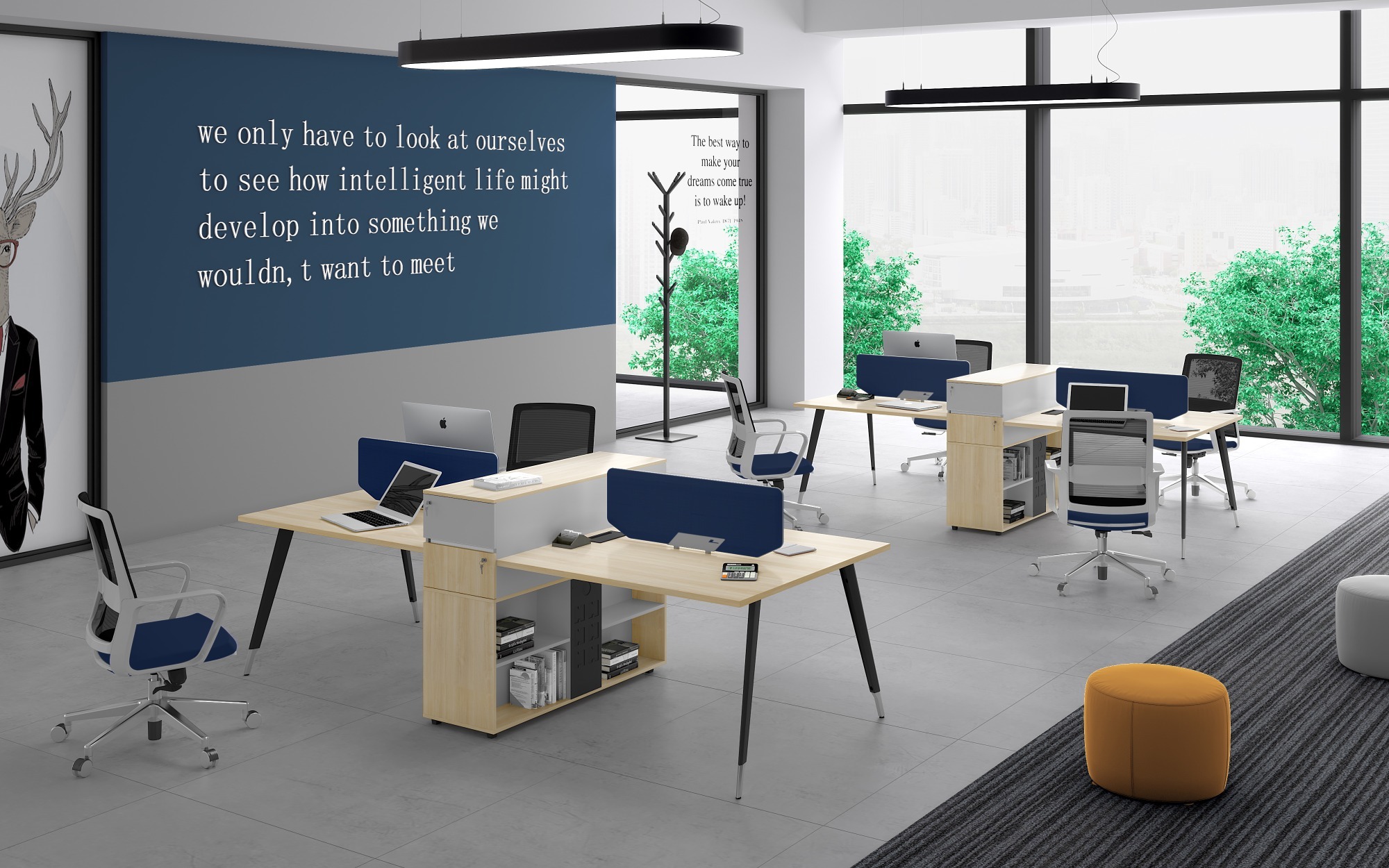 Four-Person Modern Workstation For Office Or Co-Working Home Area