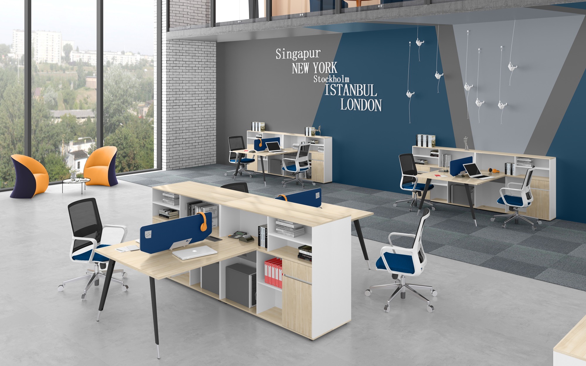 Four-Person Modern Workstation For Office Or Co-Working Home Area