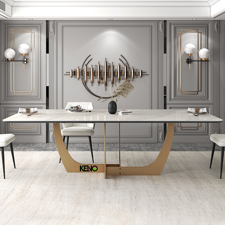 Marble Effect Dining Table, Rectangular Coffee Table with Gold Metal Legs