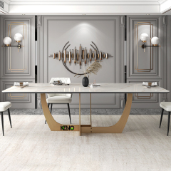 Marble Effect Dining Table, Rectangular Coffee Table with Gold Metal Legs