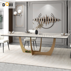 Marble Effect Dining Table, Rectangular Coffee Table with Gold Metal Legs