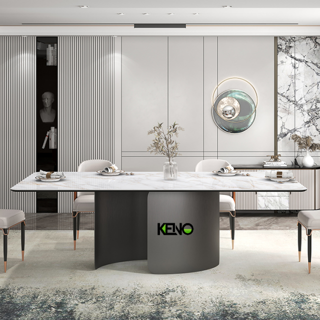 Dining Table 160cm for 6 People, White Faux Marble Top Dining Table, Stainless Steel Table Legs, With Chairs