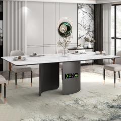 Dining Table 160cm for 6 People, White Faux Marble Top Dining Table, Stainless Steel Table Legs, With Chairs