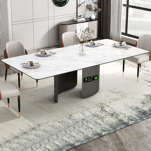 Dining Table 160cm for 6 People, White Faux Marble Top Dining Table, Stainless Steel Table Legs, With Chairs