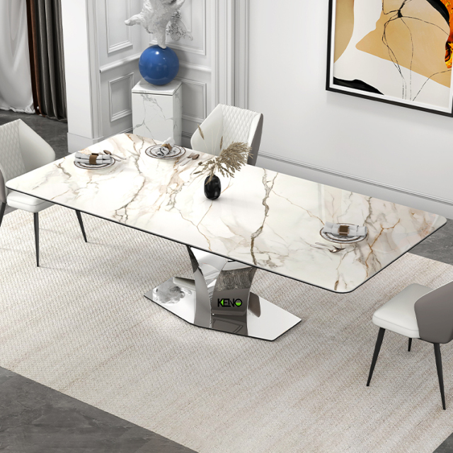 طقم طاولة طعام من الفولاذ، 6 مقاعد، سطح رخامي، سعر طاولة طعام رخامية مستطيلة الشكل ومربعة الشكل