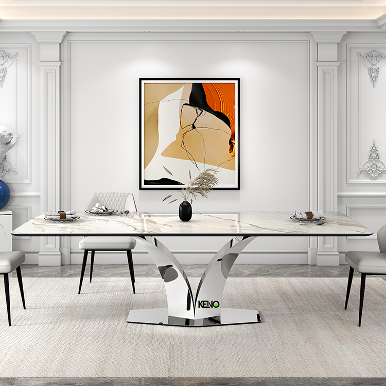 Steel Dining Table Set 6 Seater Marble Top for Rectangular Square Marble Dining Table Price
