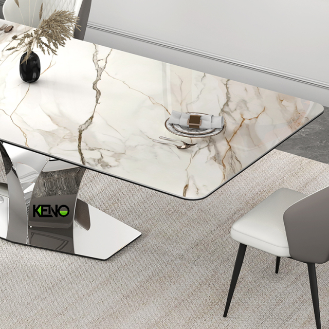 طقم طاولة طعام من الفولاذ، 6 مقاعد، سطح رخامي، سعر طاولة طعام رخامية مستطيلة الشكل ومربعة الشكل