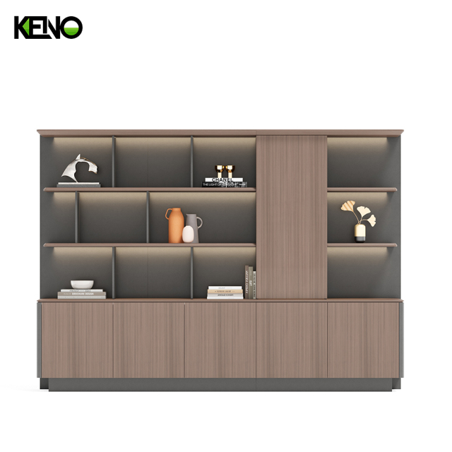 Armoires de rangement de bureau en bois marron, ignifuges et avec portes vitrées