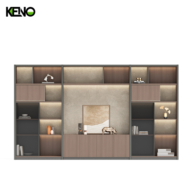 Armoires de rangement de bureau en bois marron, ignifuges et avec portes vitrées