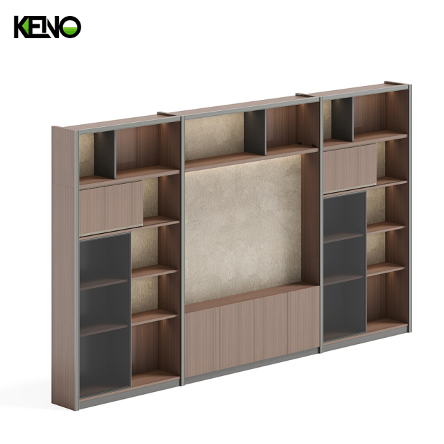 Armoires de rangement de bureau en bois marron, ignifuges et avec portes vitrées