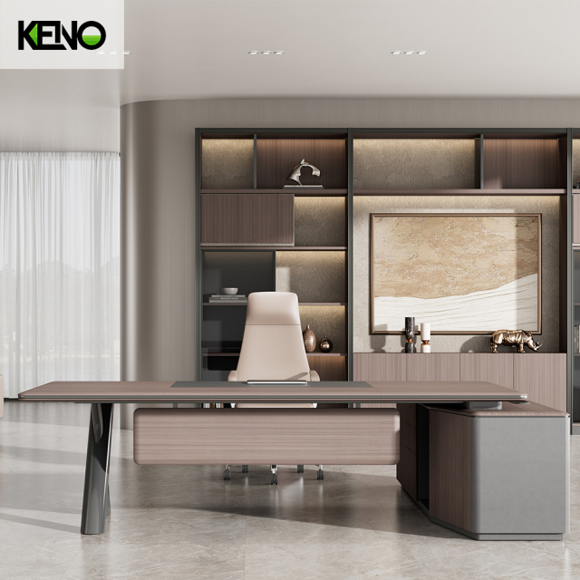 Ensemble de mobilier de bureau avec classeur, bureau de PDG de luxe gris foncé avec tiroir verrouillable