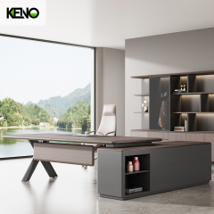 Ensemble de mobilier de bureau avec classeur, bureau de PDG de luxe gris foncé avec tiroir verrouillable