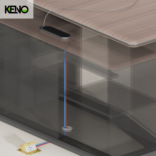 Ensemble de mobilier de bureau avec classeur, bureau de PDG de luxe gris foncé avec tiroir verrouillable