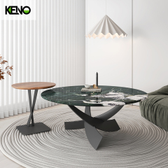 大理石台面圆形餐厅咖啡边桌，带转盘/钢腿/多色台面