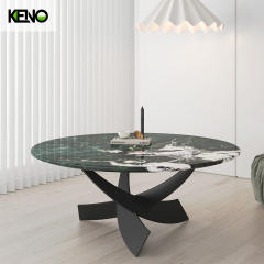 大理石台面圆形餐厅咖啡边桌，带转盘/钢腿/多色台面