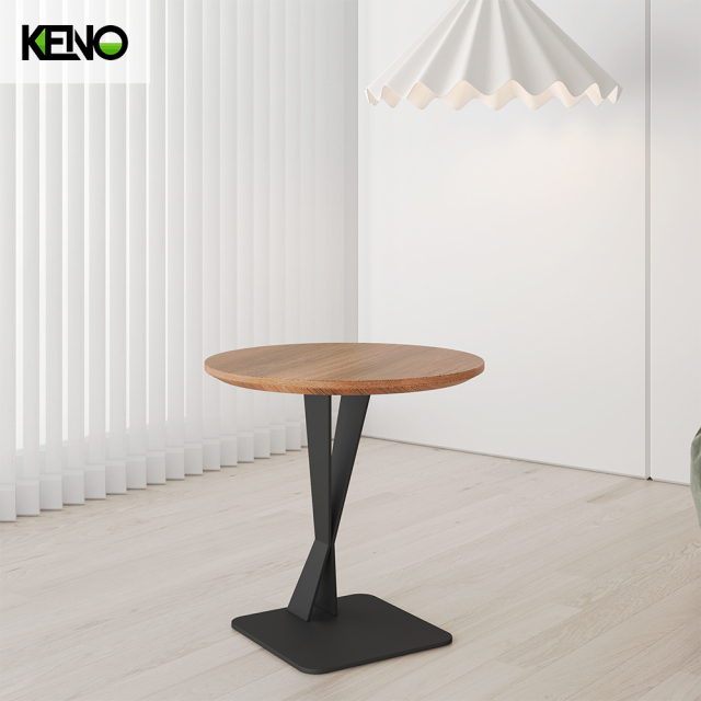 大理石台面圆形餐厅咖啡边桌，带转盘/钢腿/多色台面