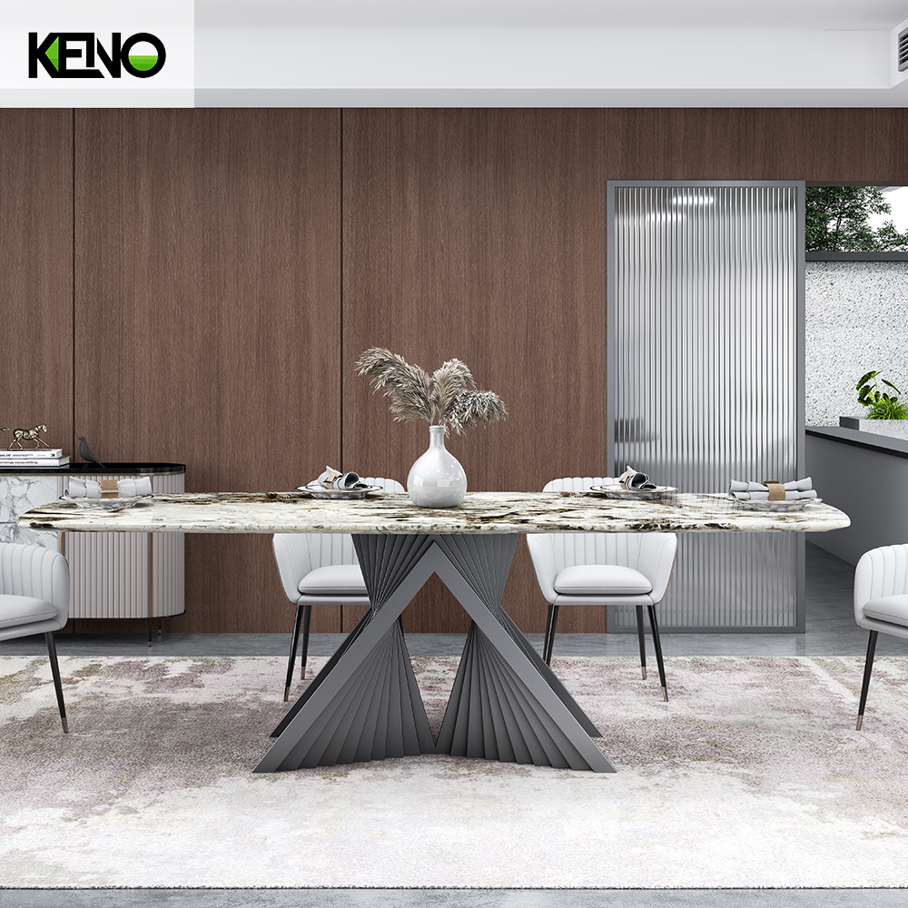 71”Modern Gray Marble Stone Dining Table for 4-6