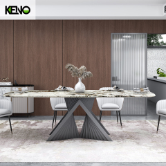 71”Modern Gray Marble Stone Dining Table for 4-6