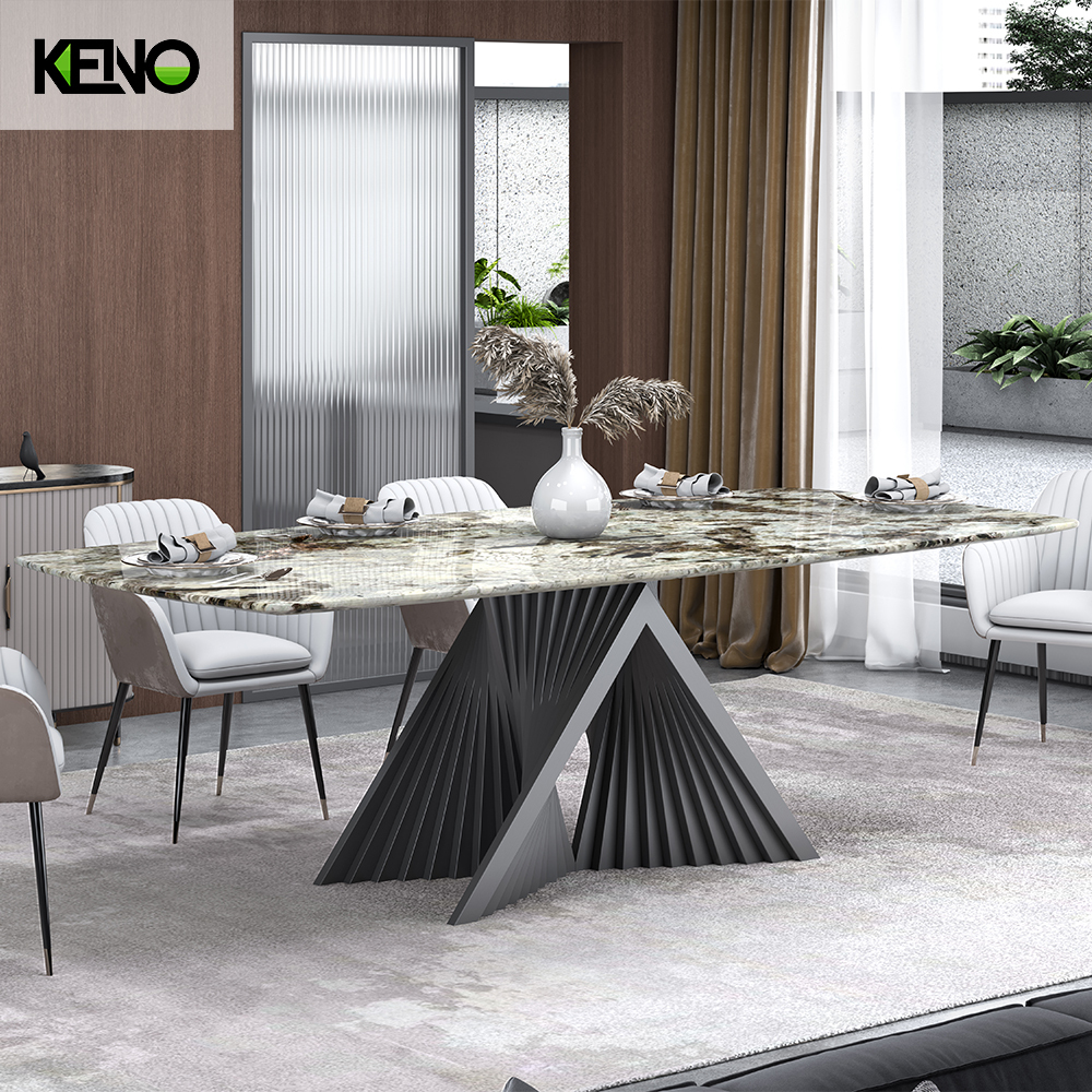 71”Modern Gray Marble Stone Dining Table for 4-6