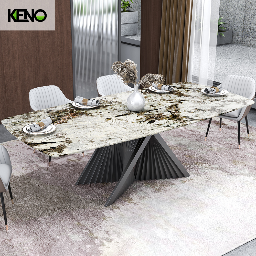 71”Modern Gray Marble Stone Dining Table for 4-6