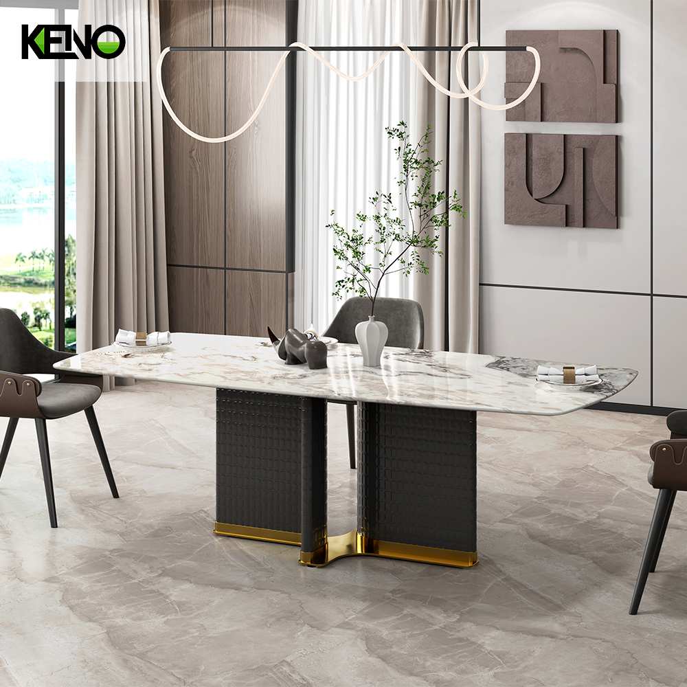 Minimalist Meridian 12 Seater Gold Base Kitchen Chairs Room Dining Table Set 12 People for Hotel Dining Room