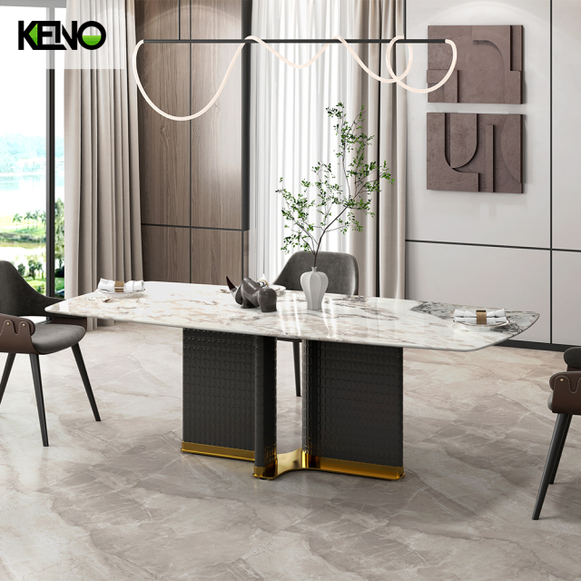 Minimalist Meridian 12 Seater Gold Base Kitchen Chairs Room Dining Table Set 12 People for Hotel Dining Room