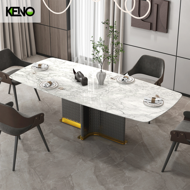 Minimalist Meridian 12 Seater Gold Base Kitchen Chairs Room Dining Table Set 12 People for Hotel Dining Room